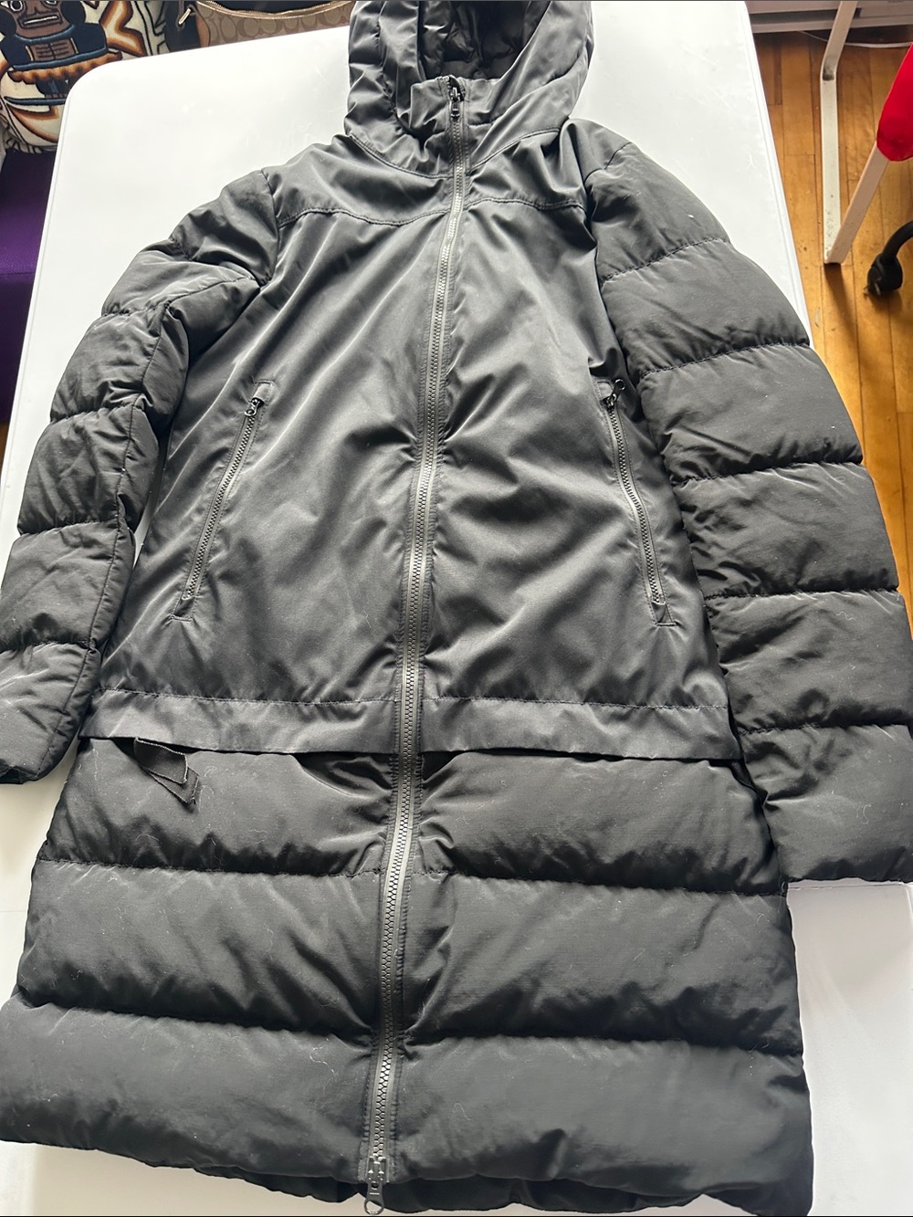 lululemon athletica Black Hooded Long Puffer Coat